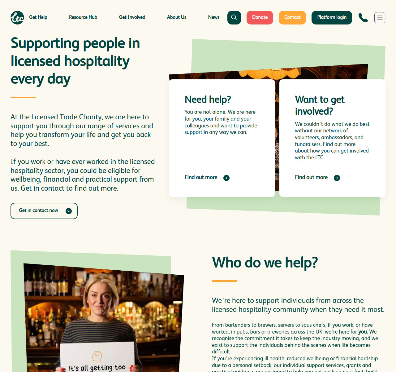 Licensed Trade Charity homepage design — Non-profit