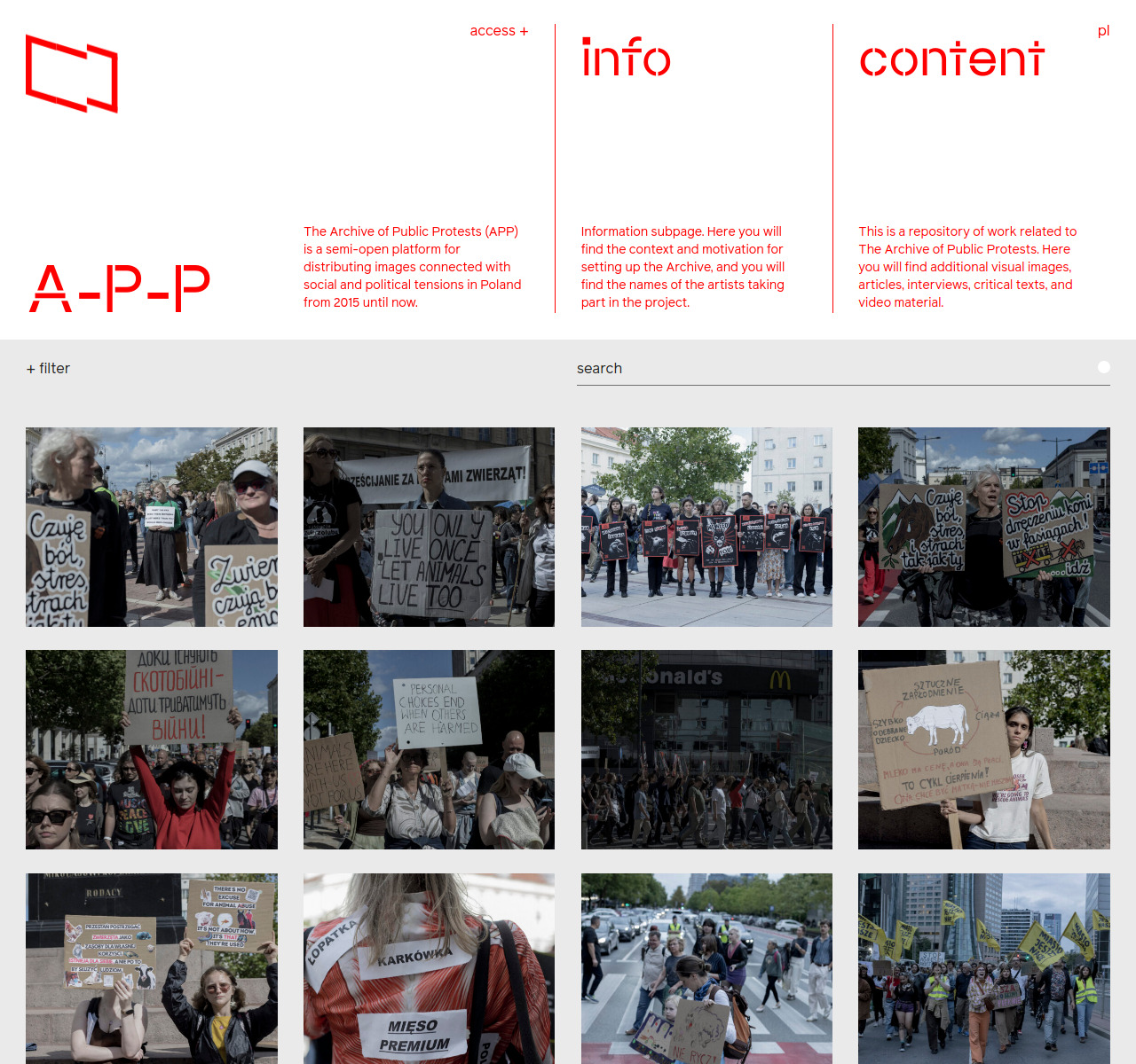 Archive of Public Protests — full homepage design, a news website