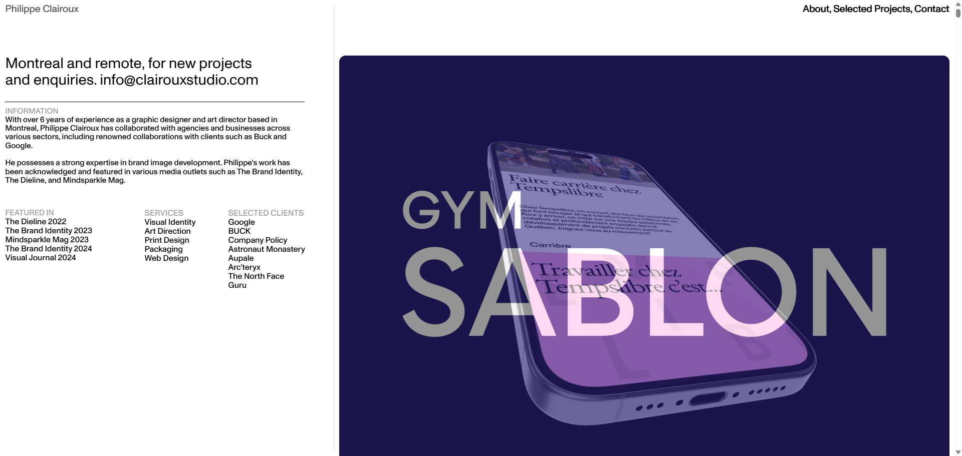 Clairoux studio — website screenshot