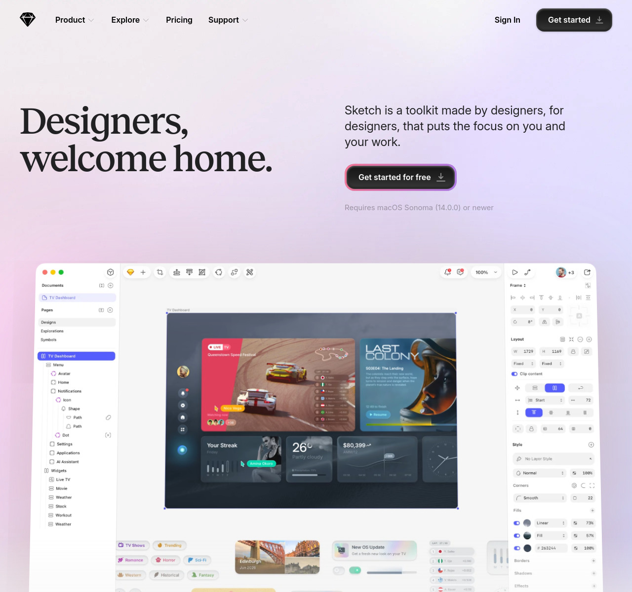 Sketch — full homepage design, a software website