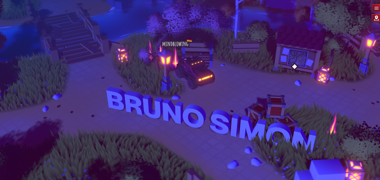 Bruno Simon — full homepage design, a software website