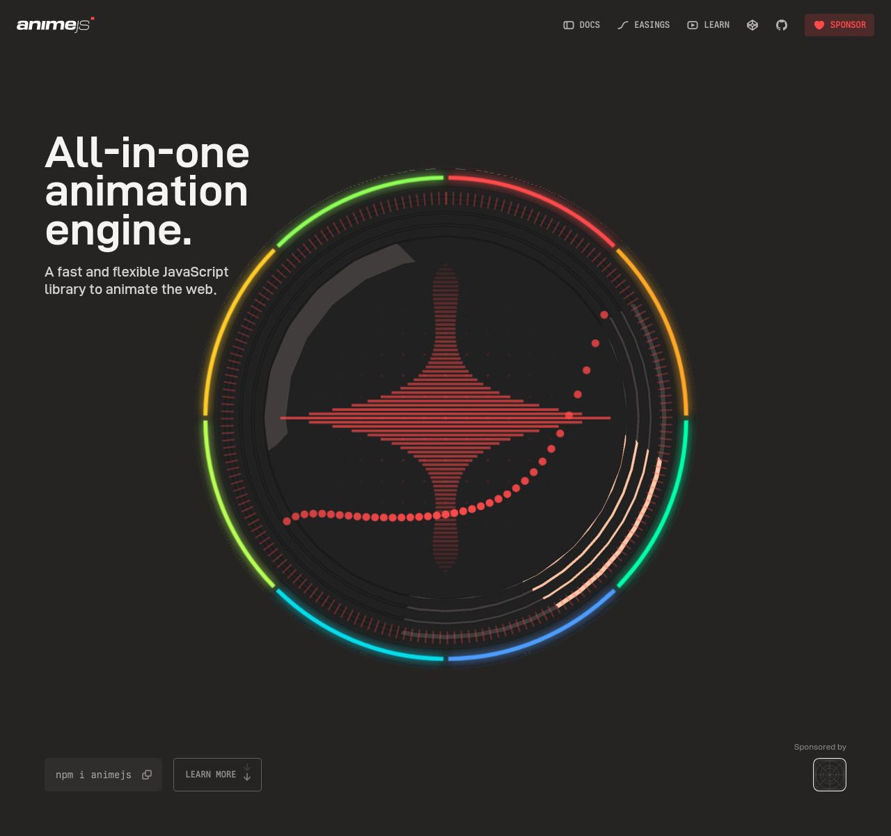 Anime.js — full homepage design, a software website