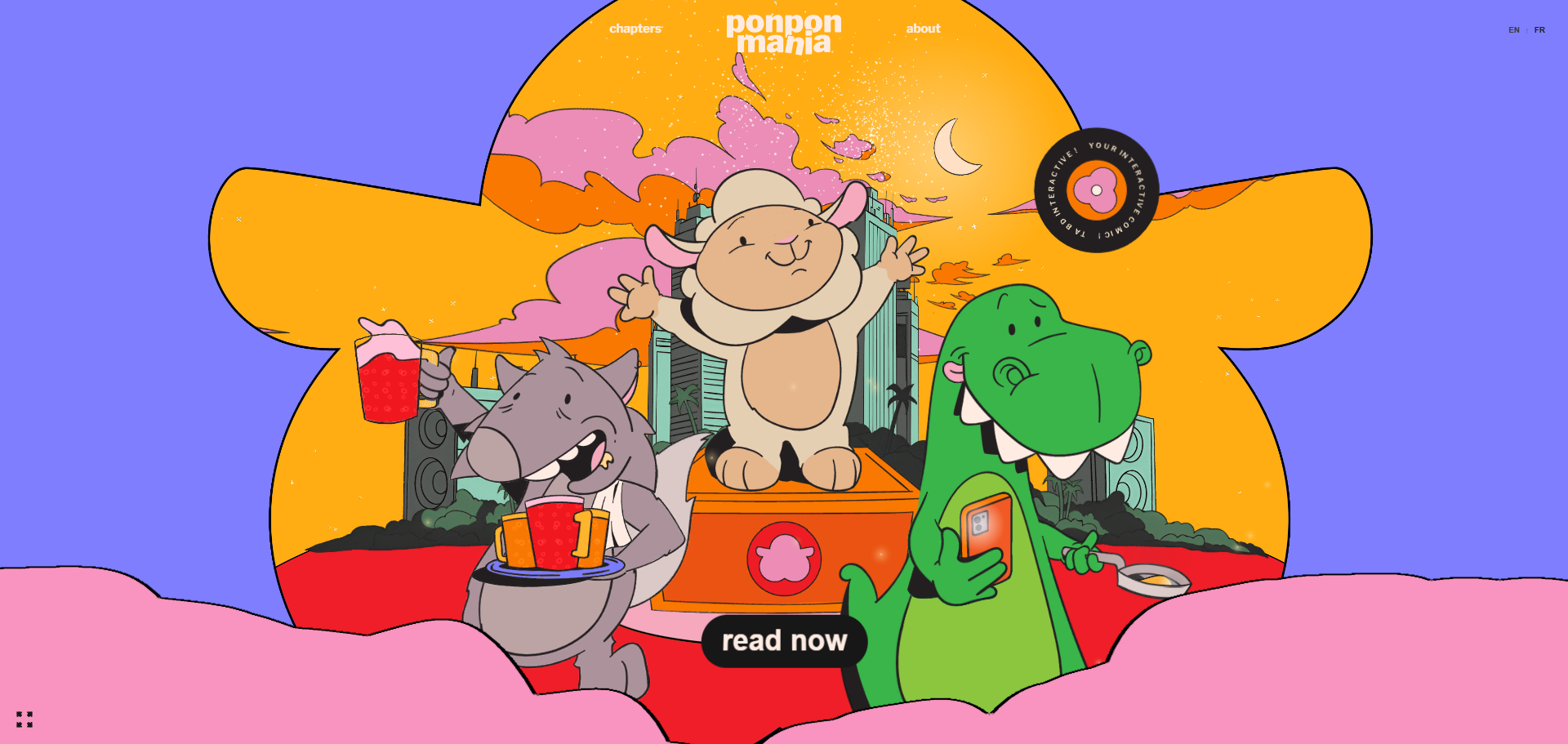 Ponpon Mania — full homepage design, a illustration website